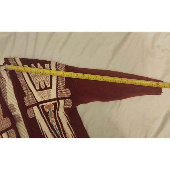 Xhilaration Southwestern Tribal Cardigan Women’s Maroon Open Front Boho Sweater - Picture 7 of 8